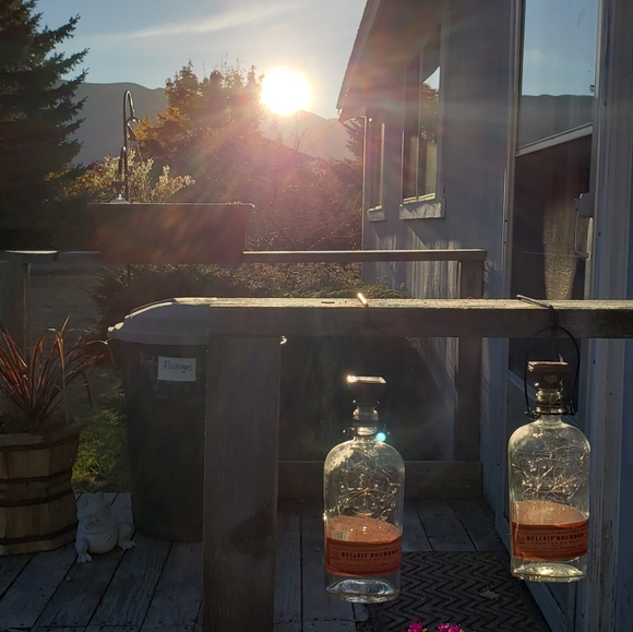 Solar Liquor Bottle Lantern ~ Hanging Bulleit Bourbon bottle with bottle lights - Picture 9 of 12